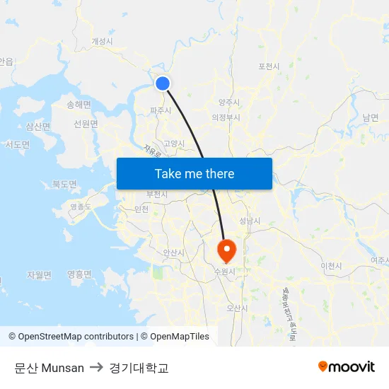 문산 Munsan to 경기대학교 map