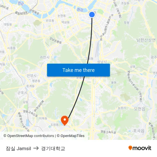 잠실 Jamsil to 경기대학교 map