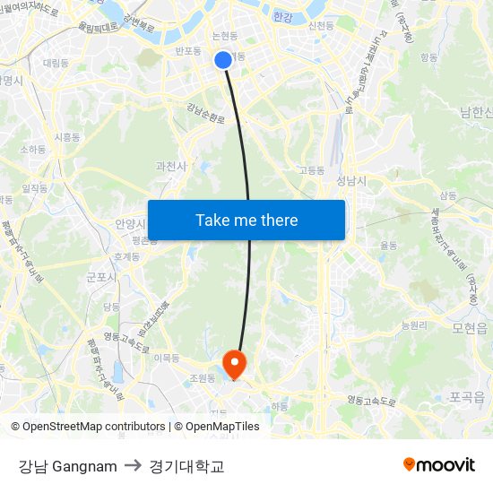 강남 Gangnam to 경기대학교 map