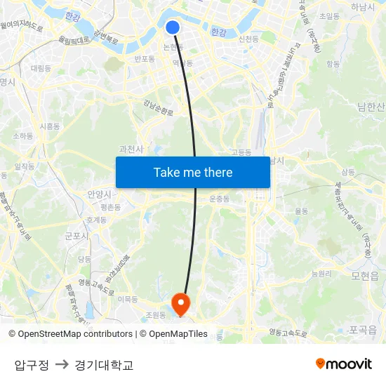 압구정 to 경기대학교 map