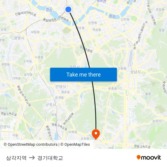삼각지역 to 경기대학교 map
