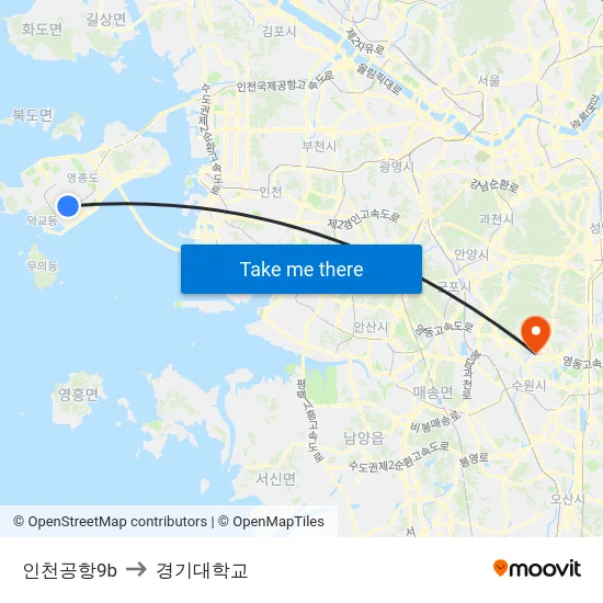 인천공항9b to 경기대학교 map