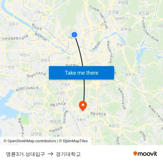 명륜3가.성대입구 to 경기대학교 map
