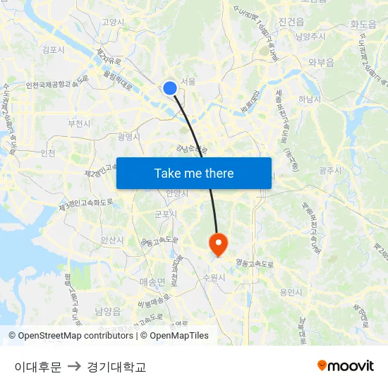 이대후문 to 경기대학교 map