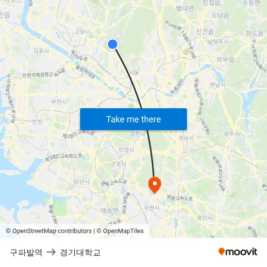 구파발역 to 경기대학교 map