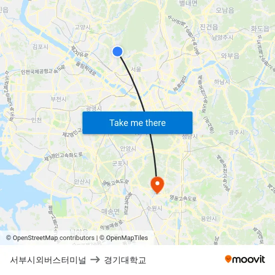 서부시외버스터미널 to 경기대학교 map