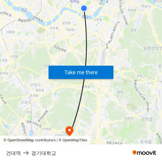 건대역 to 경기대학교 map