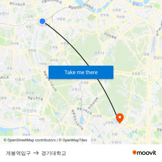 개봉역입구 to 경기대학교 map