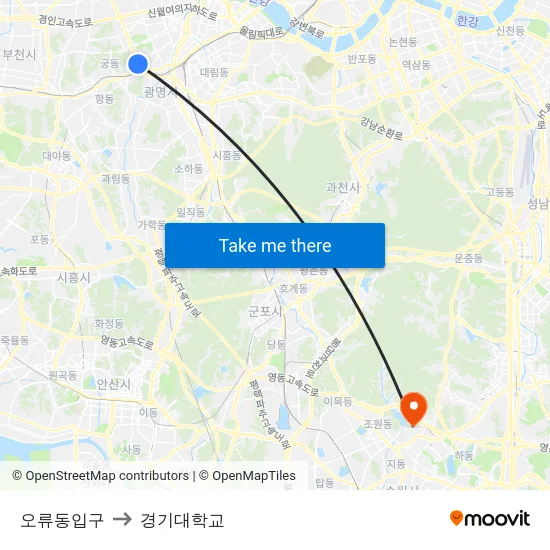 오류동입구 to 경기대학교 map