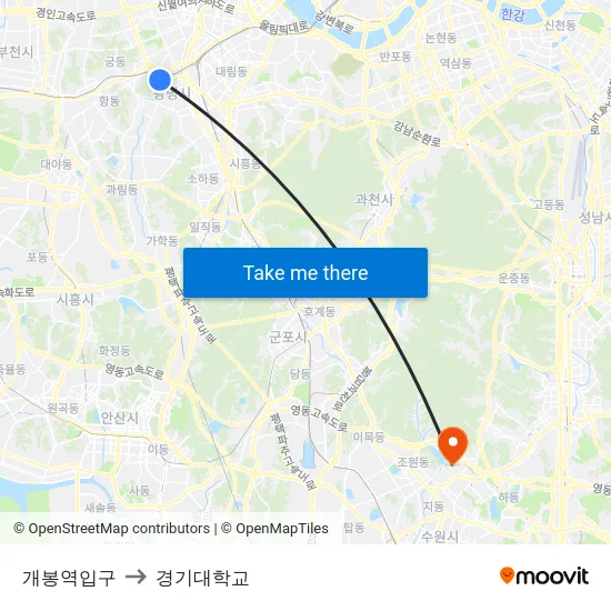 개봉역입구 to 경기대학교 map