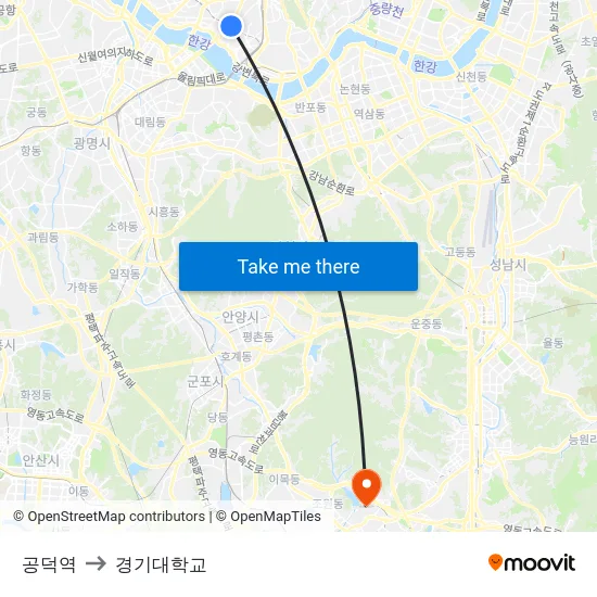 공덕역 to 경기대학교 map