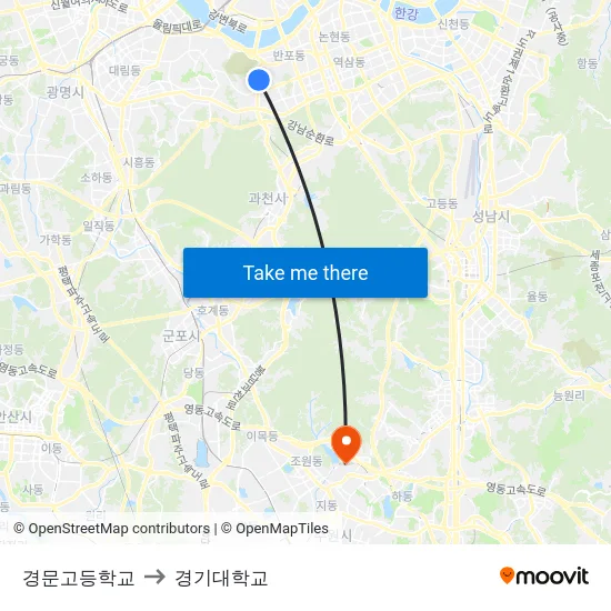 경문고등학교 to 경기대학교 map