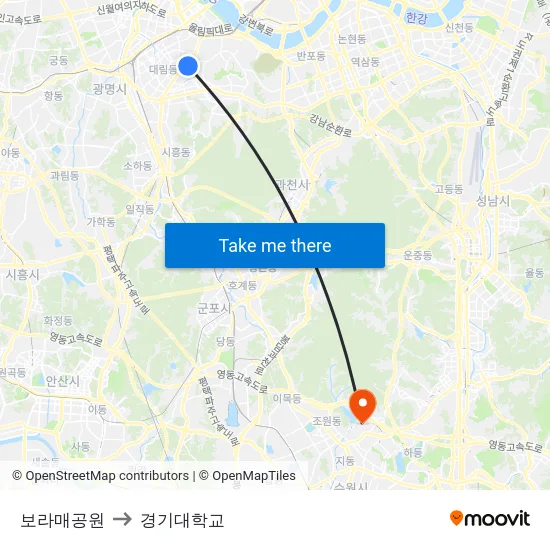 보라매공원 to 경기대학교 map