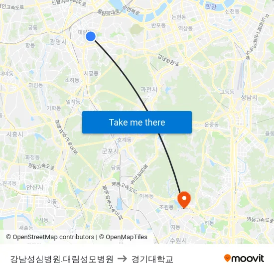강남성심병원.대림성모병원 to 경기대학교 map