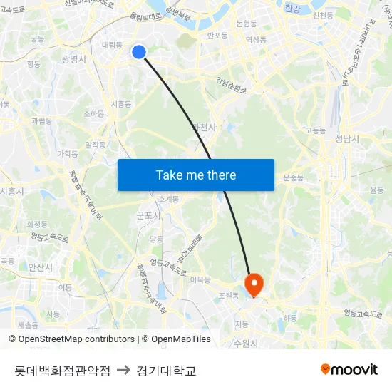 롯데백화점관악점 to 경기대학교 map