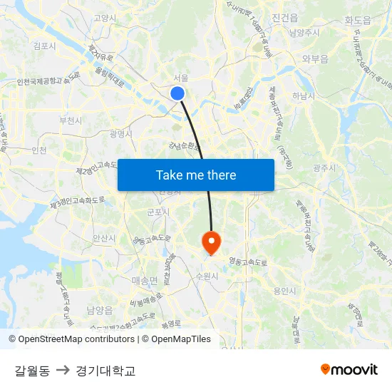 갈월동 to 경기대학교 map