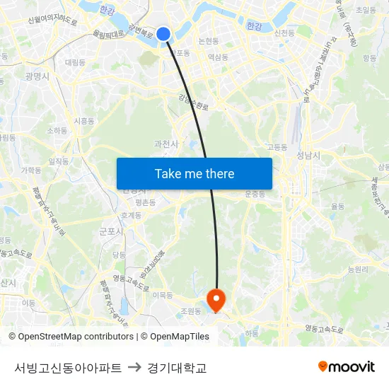 서빙고신동아아파트 to 경기대학교 map