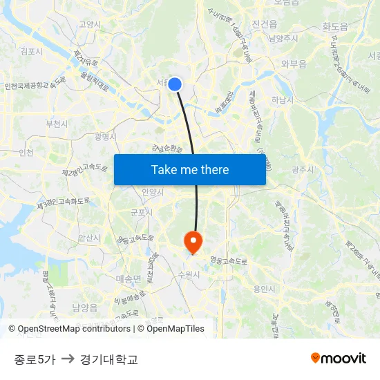 종로5가 to 경기대학교 map