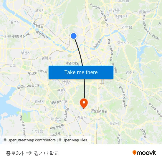 종로3가 to 경기대학교 map