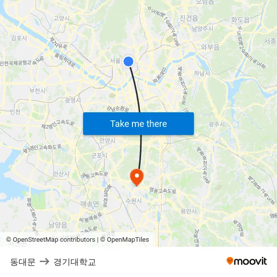 동대문 to 경기대학교 map