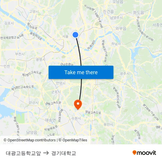 대광고등학교앞 to 경기대학교 map