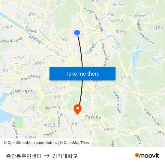종암동주민센터 to 경기대학교 map