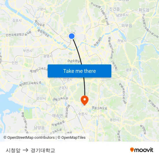 시청앞 to 경기대학교 map
