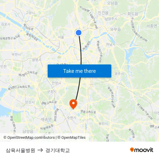 삼육서울병원 to 경기대학교 map