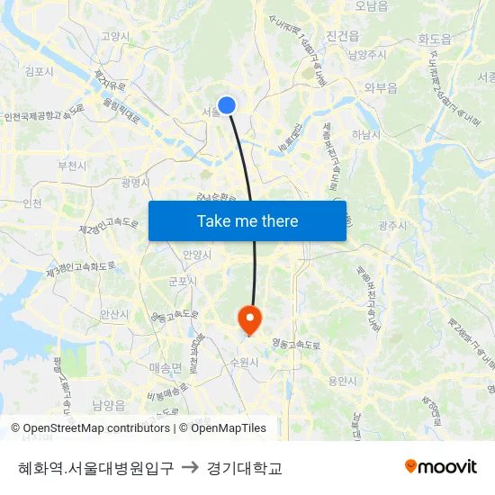 혜화역.서울대병원입구 to 경기대학교 map