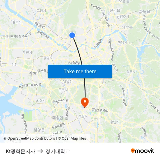 Kt광화문지사 to 경기대학교 map