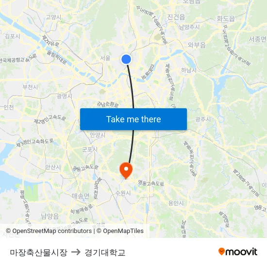 마장축산물시장 to 경기대학교 map