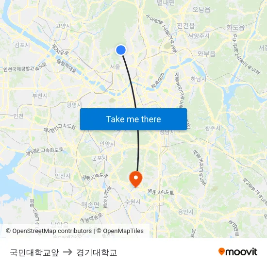 국민대학교앞 to 경기대학교 map