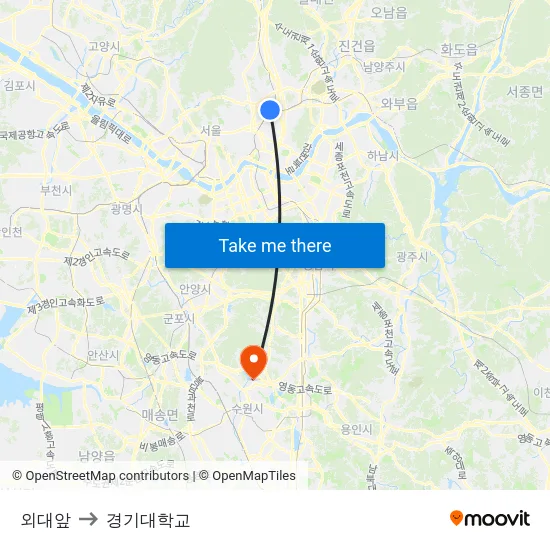 외대앞 to 경기대학교 map