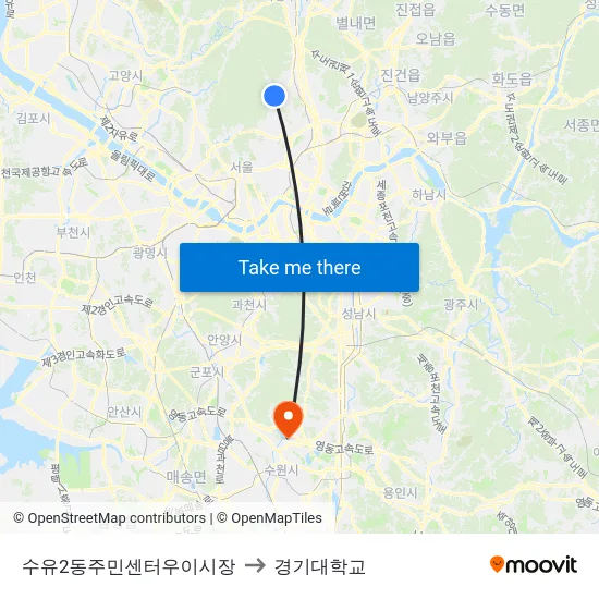 수유2동주민센터우이시장 to 경기대학교 map