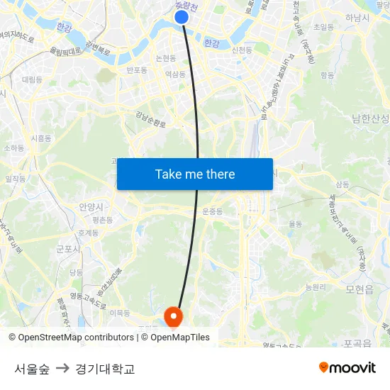 서울숲 to 경기대학교 map