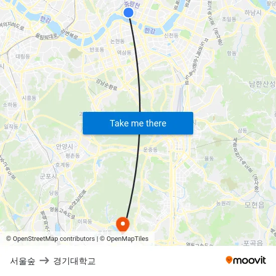 서울숲 to 경기대학교 map