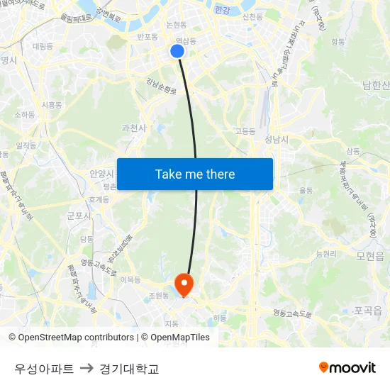 우성아파트 to 경기대학교 map