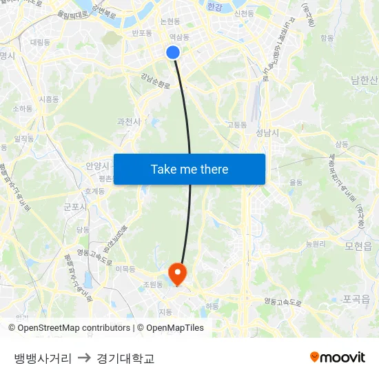 뱅뱅사거리 to 경기대학교 map