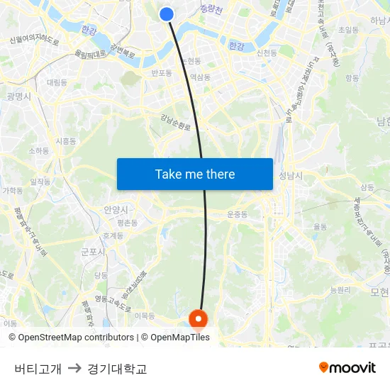 버티고개 to 경기대학교 map