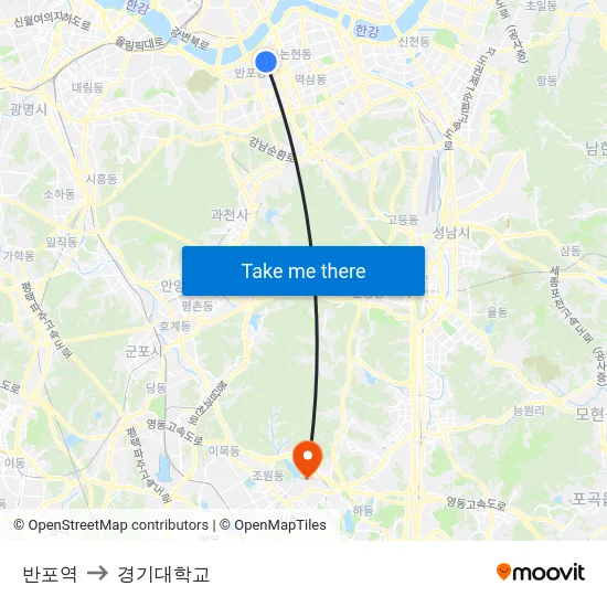반포역 to 경기대학교 map