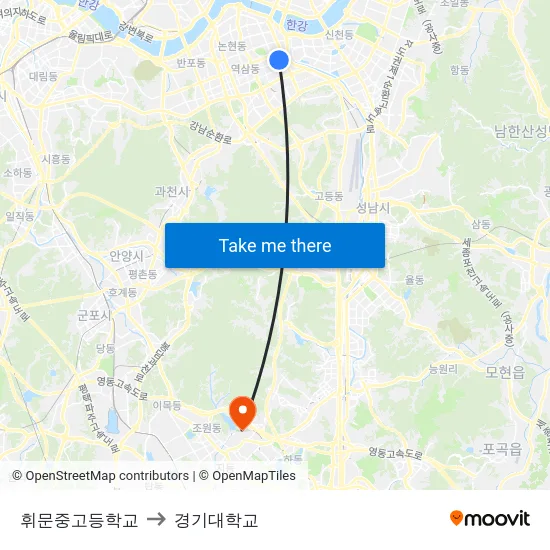 휘문중고등학교 to 경기대학교 map