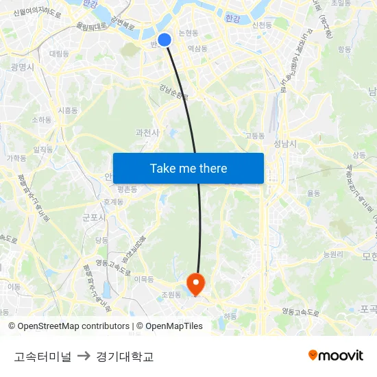 고속터미널 to 경기대학교 map