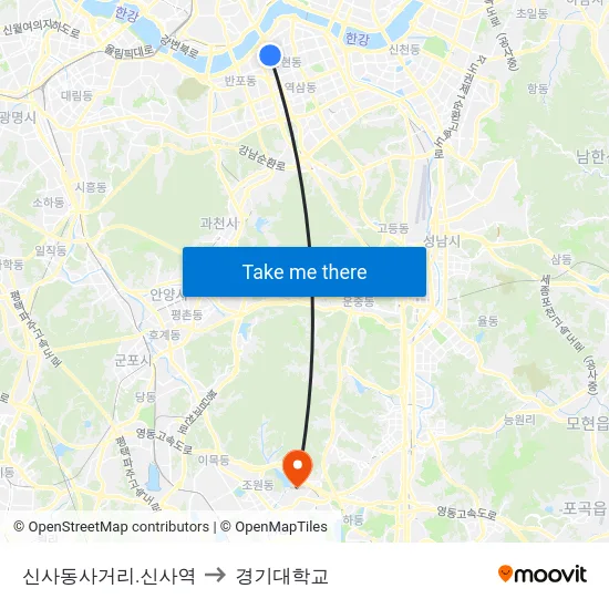 신사동사거리.신사역 to 경기대학교 map