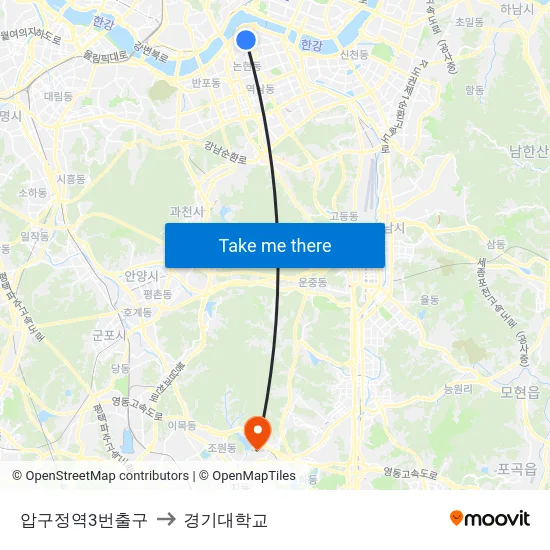 압구정역3번출구 to 경기대학교 map