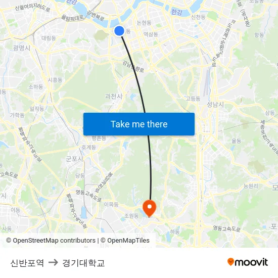 신반포역 to 경기대학교 map