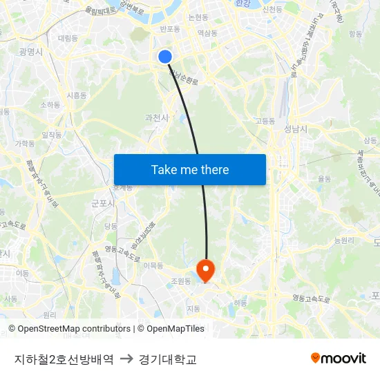 지하철2호선방배역 to 경기대학교 map