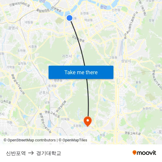 신반포역 to 경기대학교 map