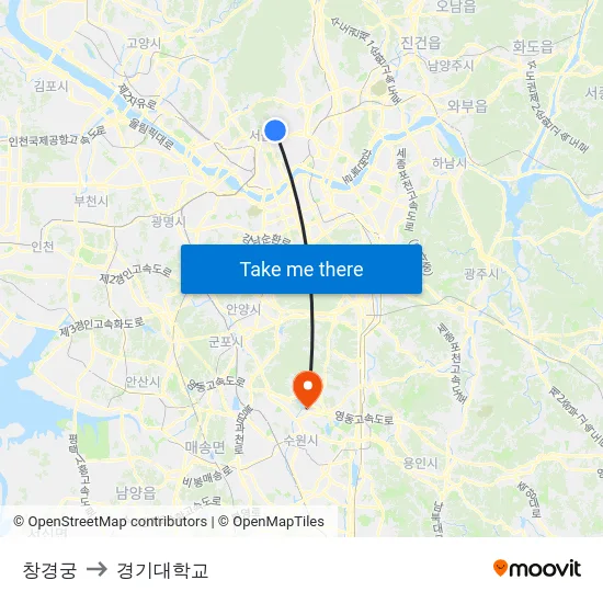 창경궁 to 경기대학교 map