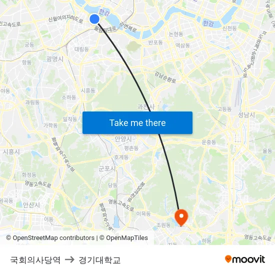 국회의사당역 to 경기대학교 map