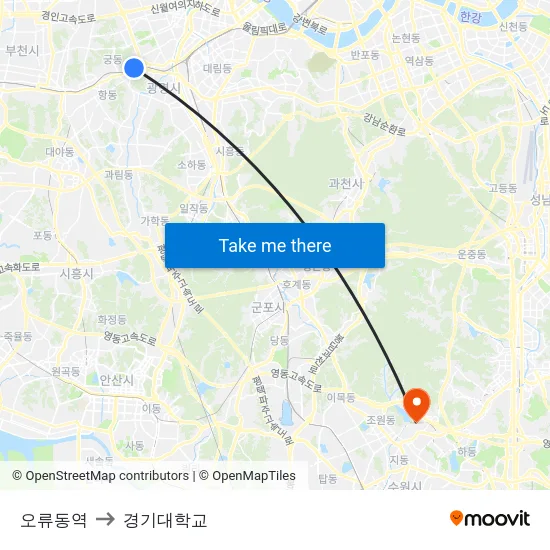 오류동역 to 경기대학교 map